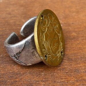 Vintage peruvian bras coin and silveplate spoon  rong